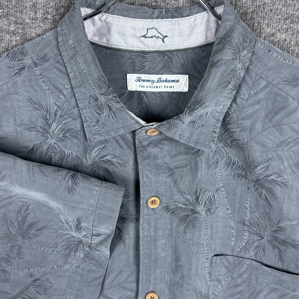 Tommy Bahama Coconut Point Shirt Mens XL Gray Tropical Palm Floral Hawaiian